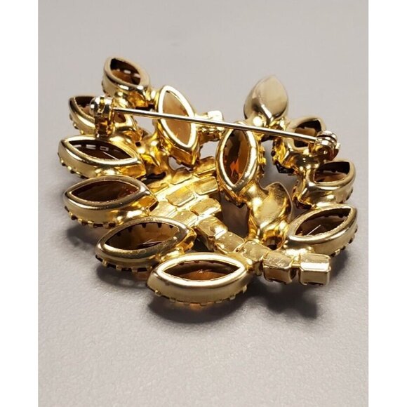 Vintage Brooch Smokey Topaz Amber AB Aurora Borealis Brooch Pin 2.25 Inches - Picture 6 of 10